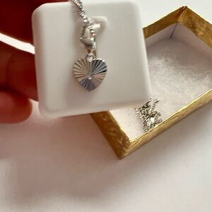 Dainty Fluted 925 silver Heart Pendant and white gold laminated Necklace❤️